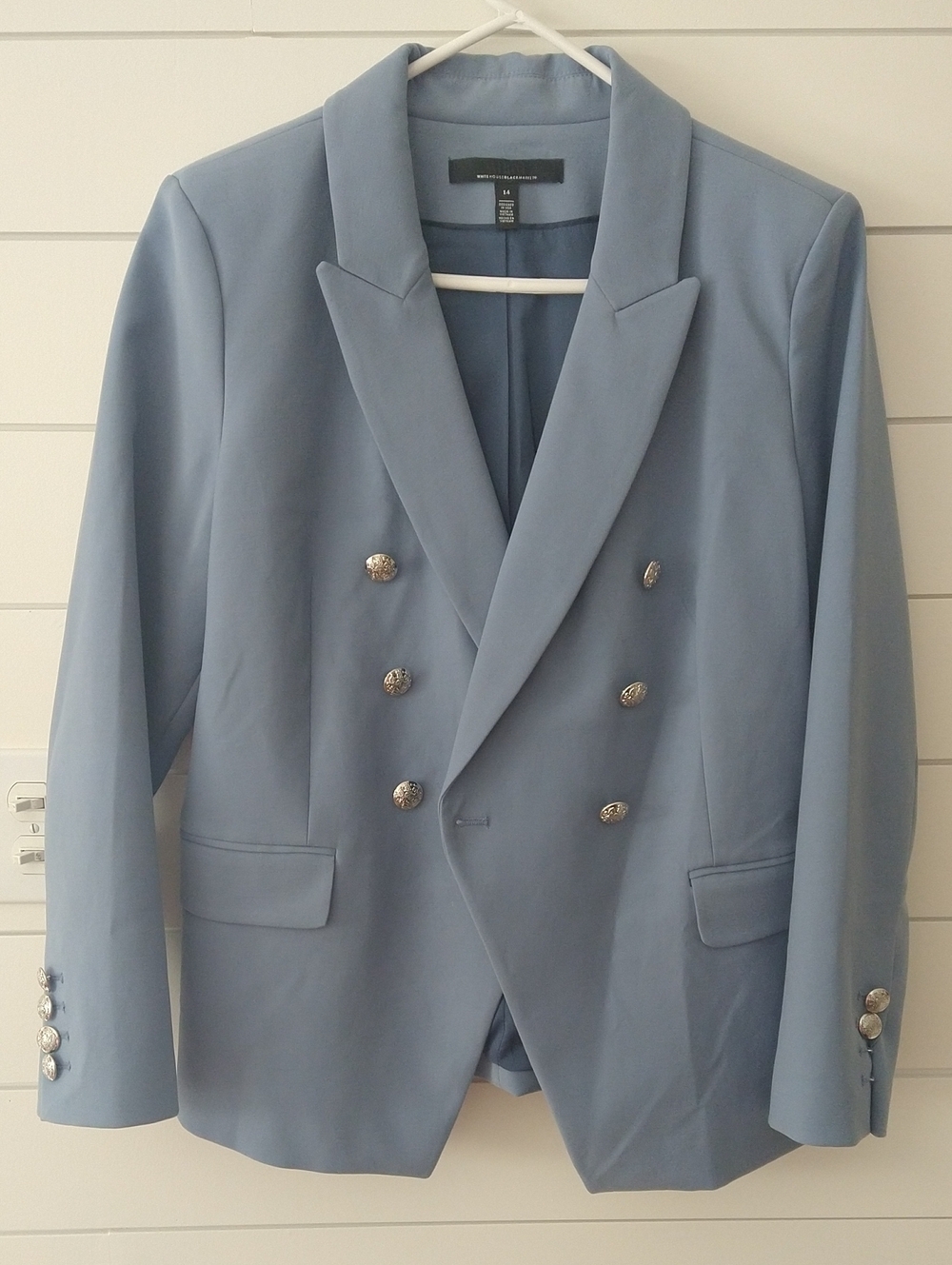 White House Black Market Double-Breasted Blue Blazer
